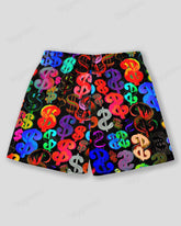 Plus Size Men's Color Currency Symbol Graffiti Print Sports Mesh Quick Dry Shorts